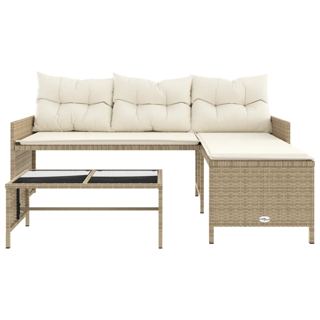 Divano da Giardino con Tavolo e Cuscini a L-Sofa da Giardino-Divano da esterno Beige in Polyrattan 851611