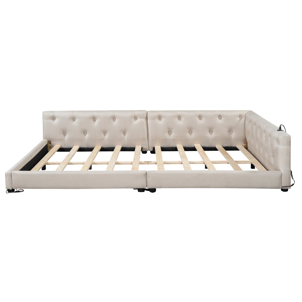 LETTO Daybed 140x200 cm in lino beige con USB Type-C e LED