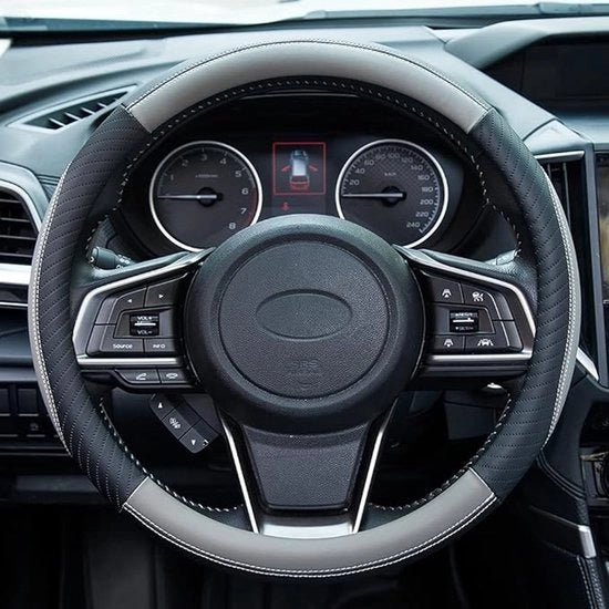 Stabilizzatore di volante auto, copertura di volante in pelle, 37 - 38 cm, antiscivolo, universale, grigio