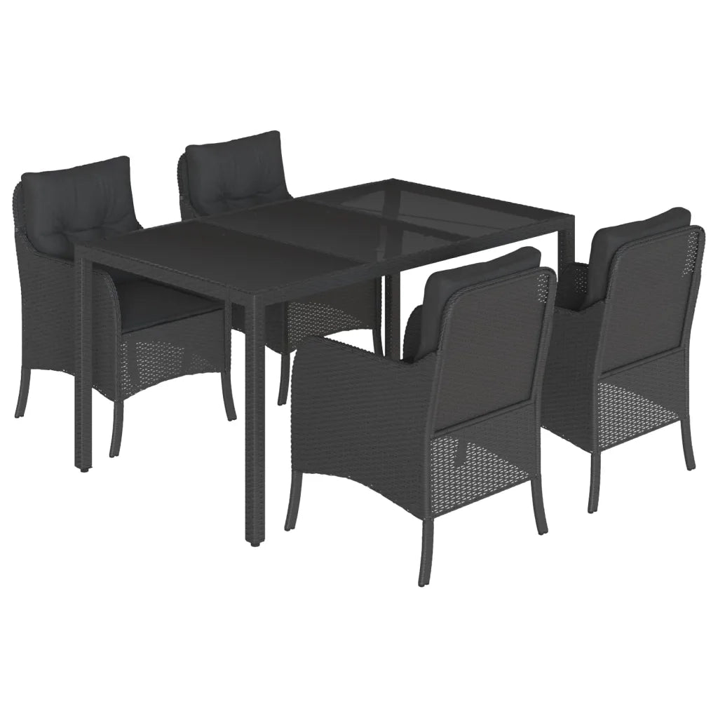 Set da Pranzo da Giardino 5 pz Nero con Cuscini in Polyrattan 3211850