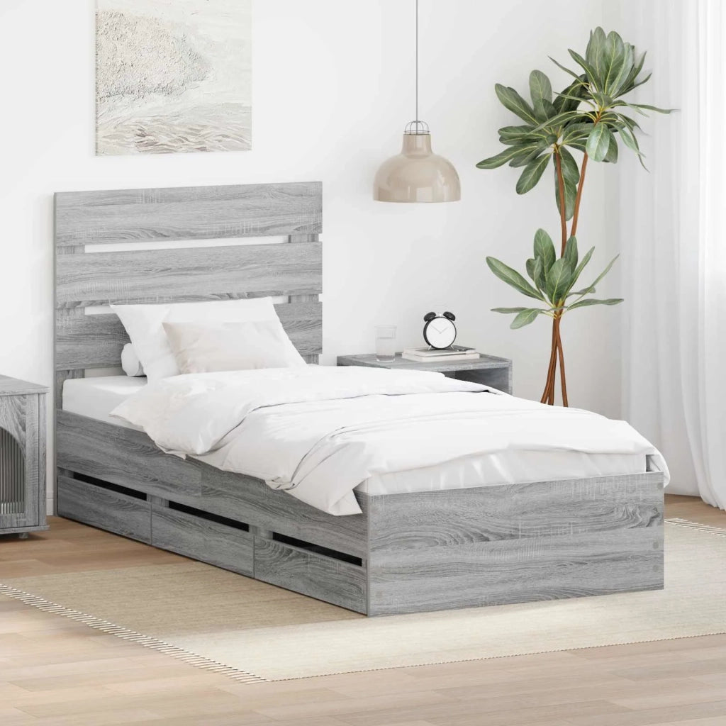 Struttura del letto con cassetto-Giroletto con contenitore-Rete del Letto Grigio Sonoma 90 x 190 cm 301856