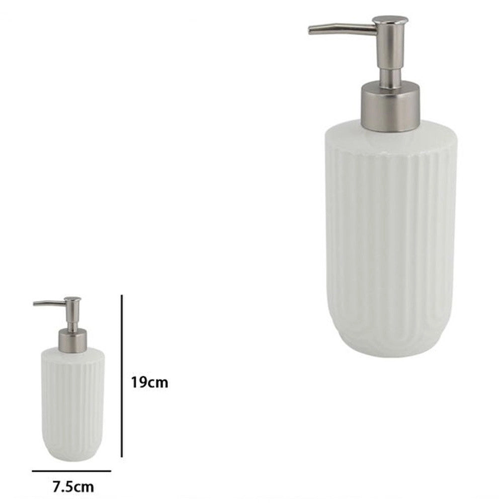 Trade Shop - Dispenser Distributore Sapone Liquido Per Arredo Bagno In Ceramica Rigata Bianca 87802 -