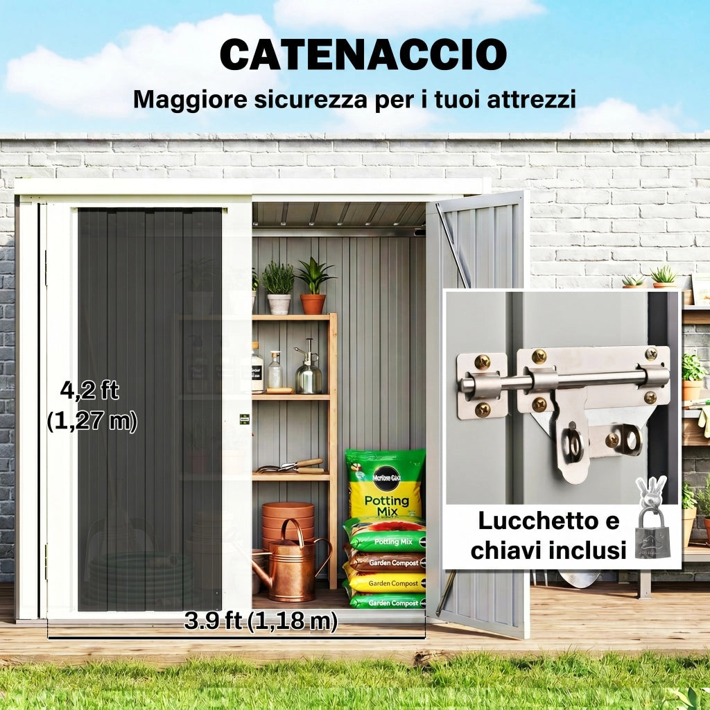 Casetta da Giardino in Lamiera di Acciaio con Doppia Porta, 147x86x134 cm, Nero e Bianco