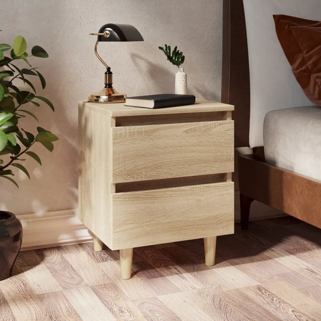 Set di 2 Comodini | Armadio da Notte | Mobiletto da notte con Gambe Pino Massello Rovere Sonoma 40x35x50 cm