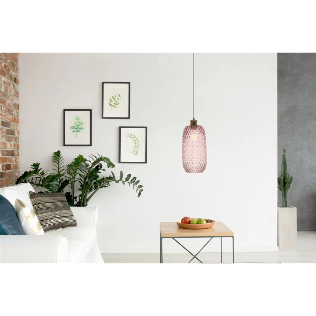 Lampada a sospensione Irina in vetro rosa
