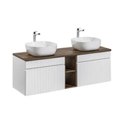 Set ICON bianco: mobili sotto lavabo 180cm con nicchie visibili + piano per lavabo + due lavabi da appoggio bianchi