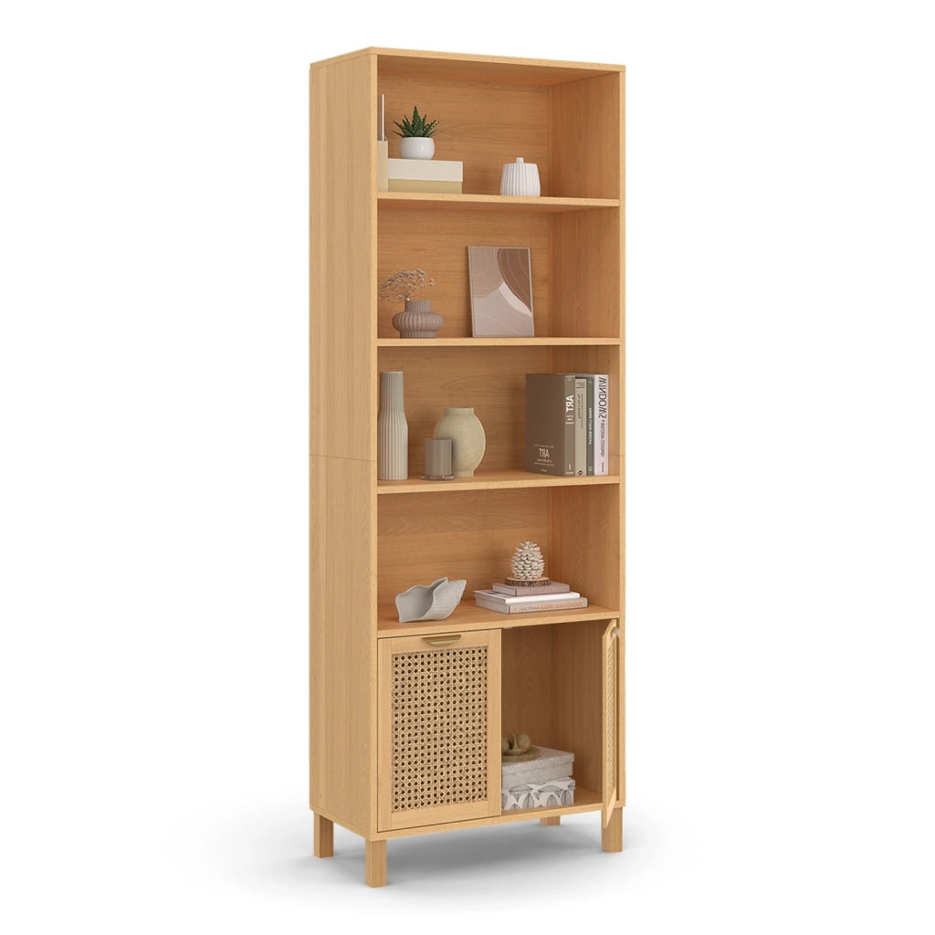 IDMarket - Libreria a 4 livelli con armadio EDHEN in vimini e legno