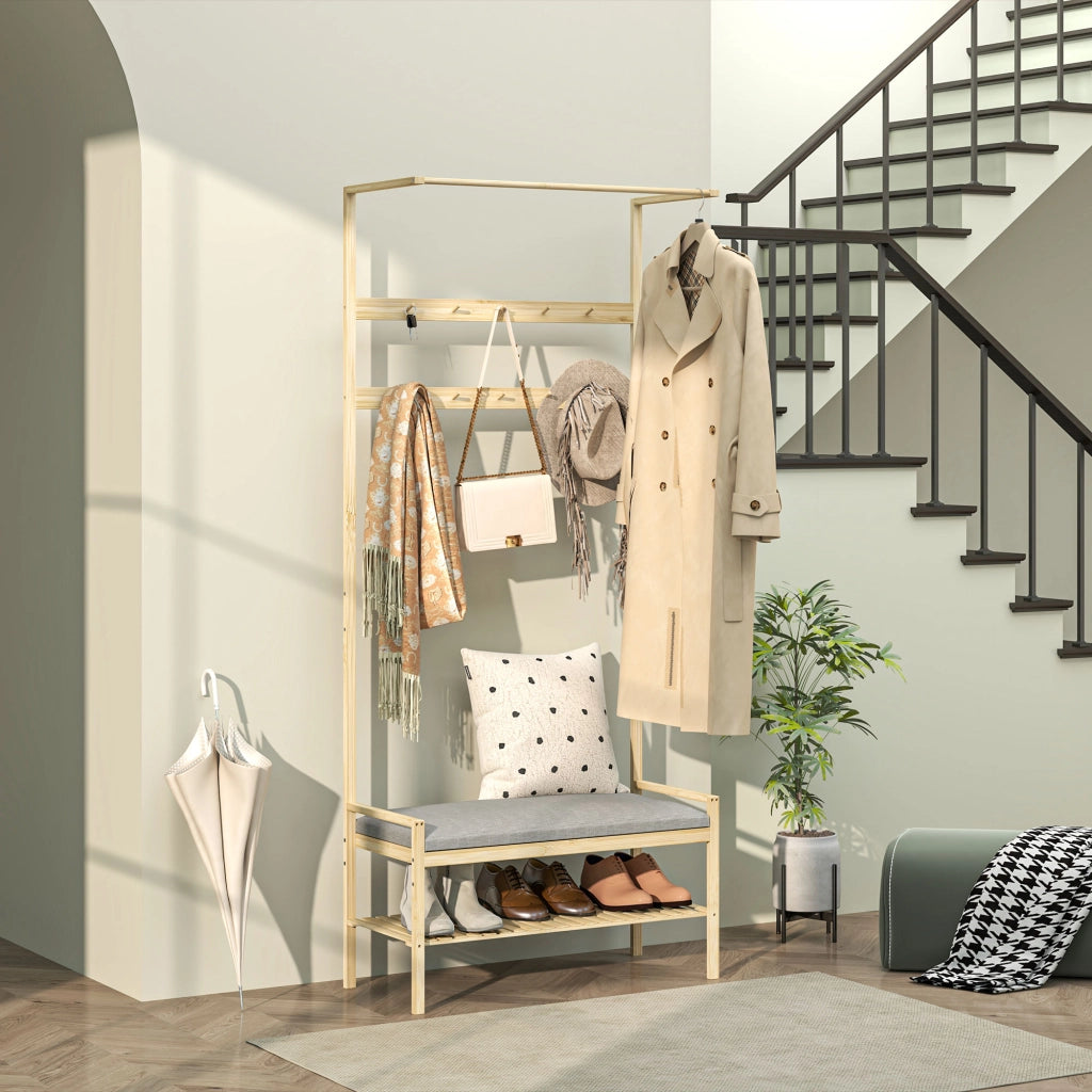 Appendiabiti con panca e ripiani ¨C zephmum ¨C 73.5x34x171 cm grigio e naturale