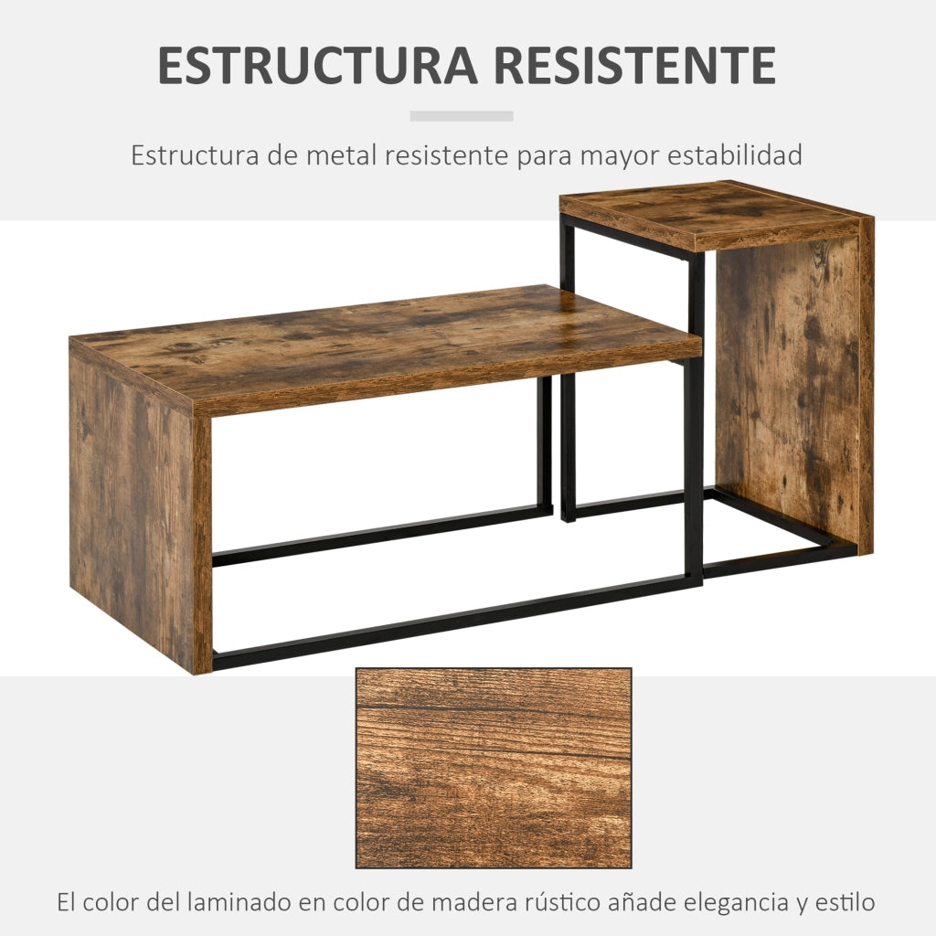 Tavolino Nido ¨C zephmum ¨C Marrone R¨²stico e Nero, Metallo, Grande 90x48x42 cm e Piccola 59x42x36 cm