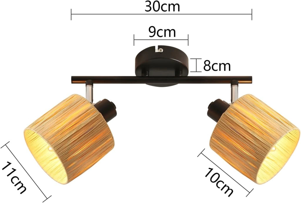 ZMH Faretto da soffitto 2 fiamme E14 Nero Naturale Lampada da soffitto Carta Soggiorno
