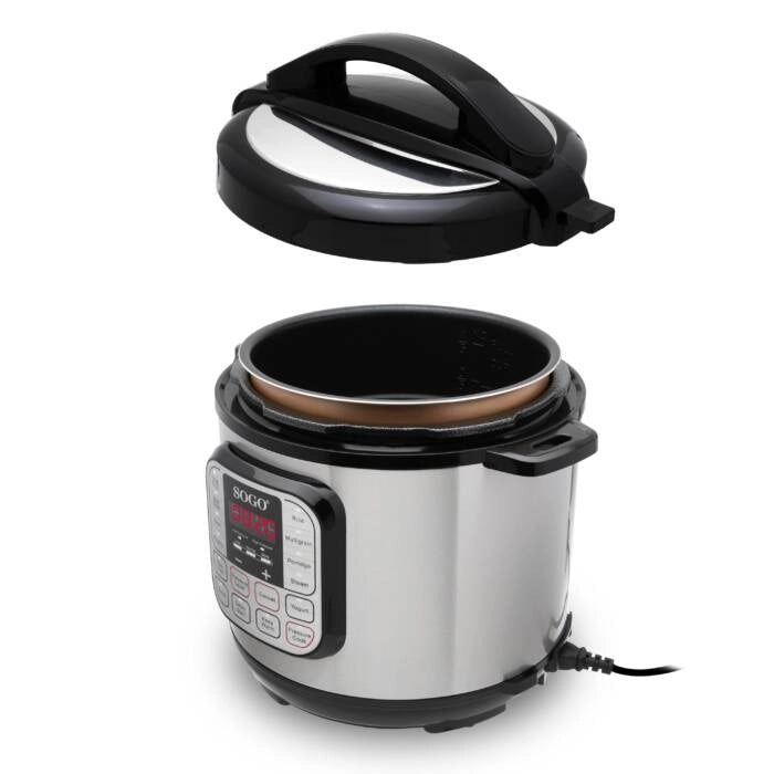 Multicooker a pressione elettrico 6L 1000W con 9 programmi e timer 24h, pentola antiaderente e mantenimento caldo - Sogo