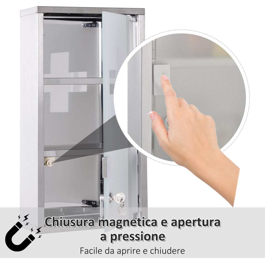Armadietto Pronto Soccorso ¨C ZephMum ¨C Acciaio Porta Vetro 48x25cm