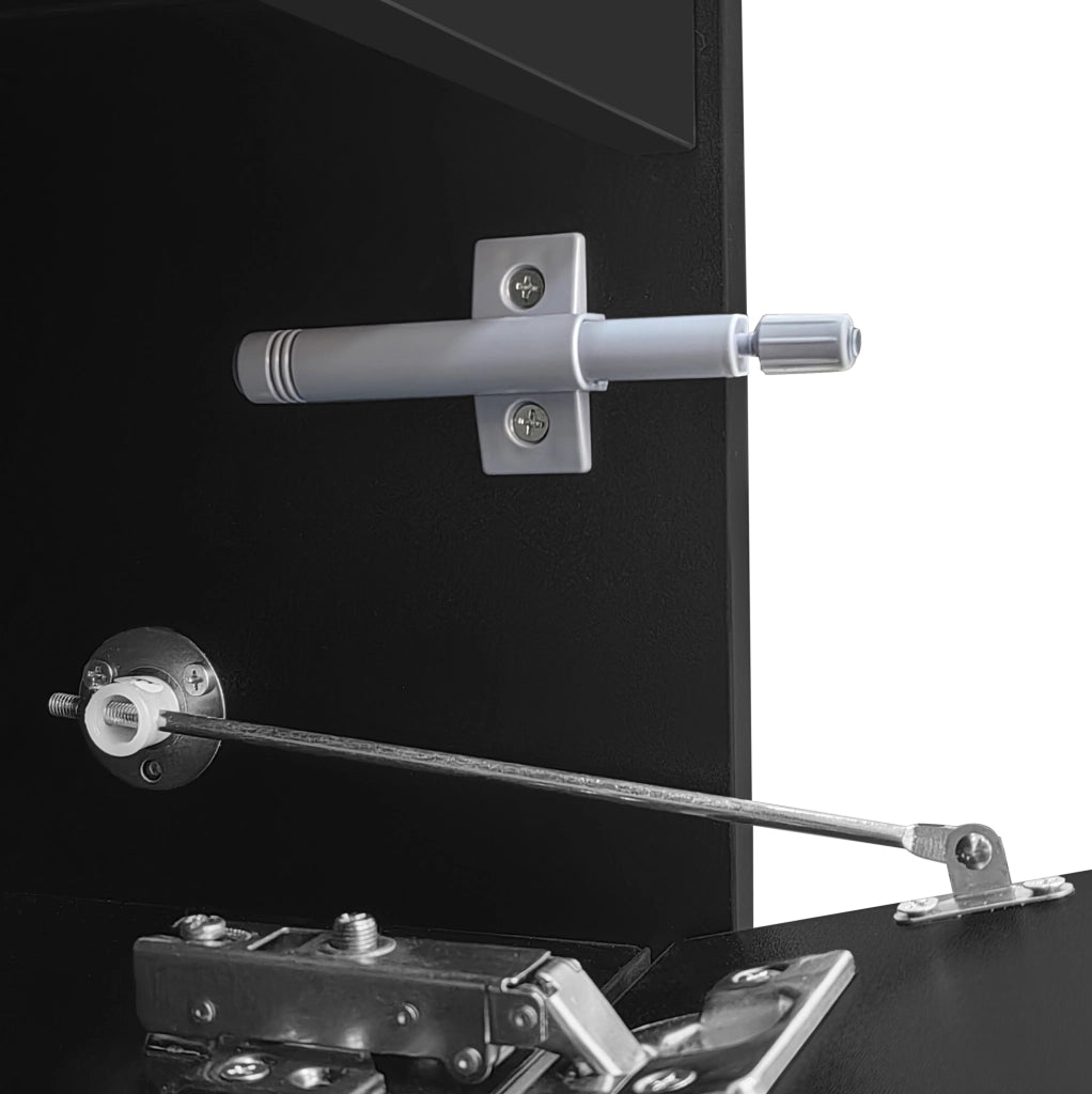 Mobile TV 170x30x39 cm con 3 ante; cassetto e anta a ribalta in truciolare nero e bianco