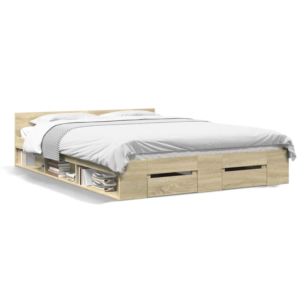 Giroletto Cassetti-Struttura Letto con contenitore Rovere Sonoma 140x190 cm Legno Multistrato 607779