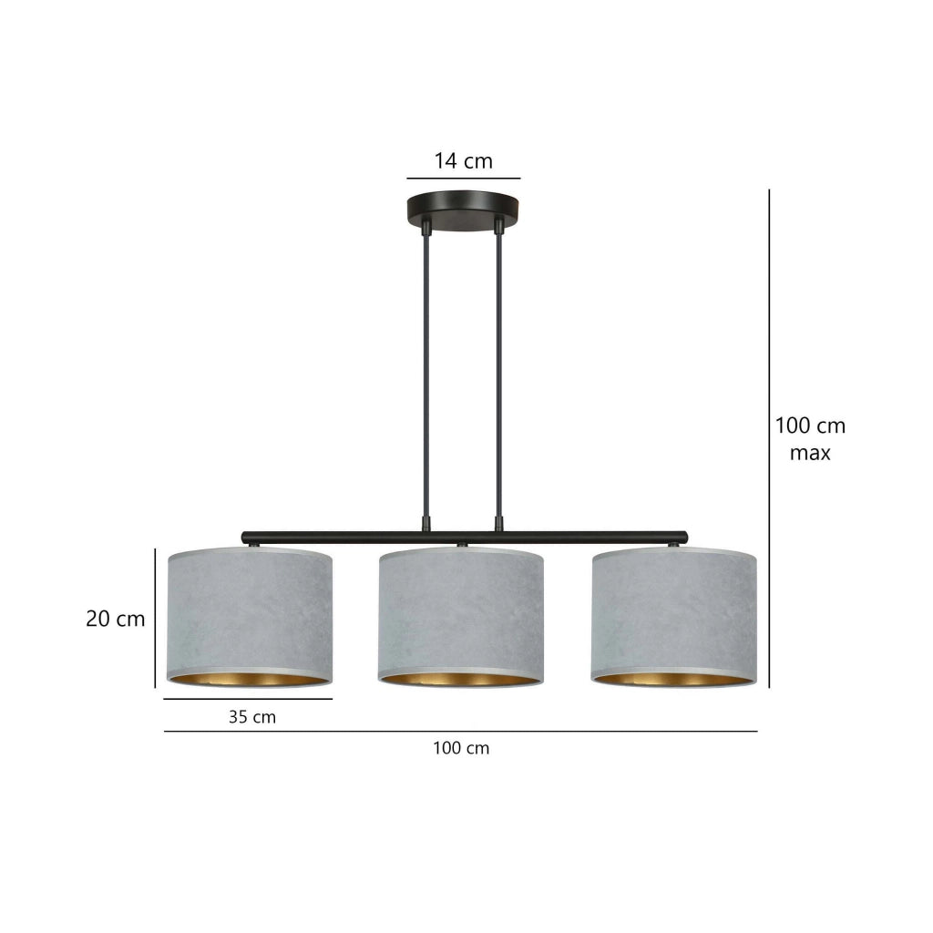 Emibig Hilde lampadario 3xE27 grigio oro nero dimmer