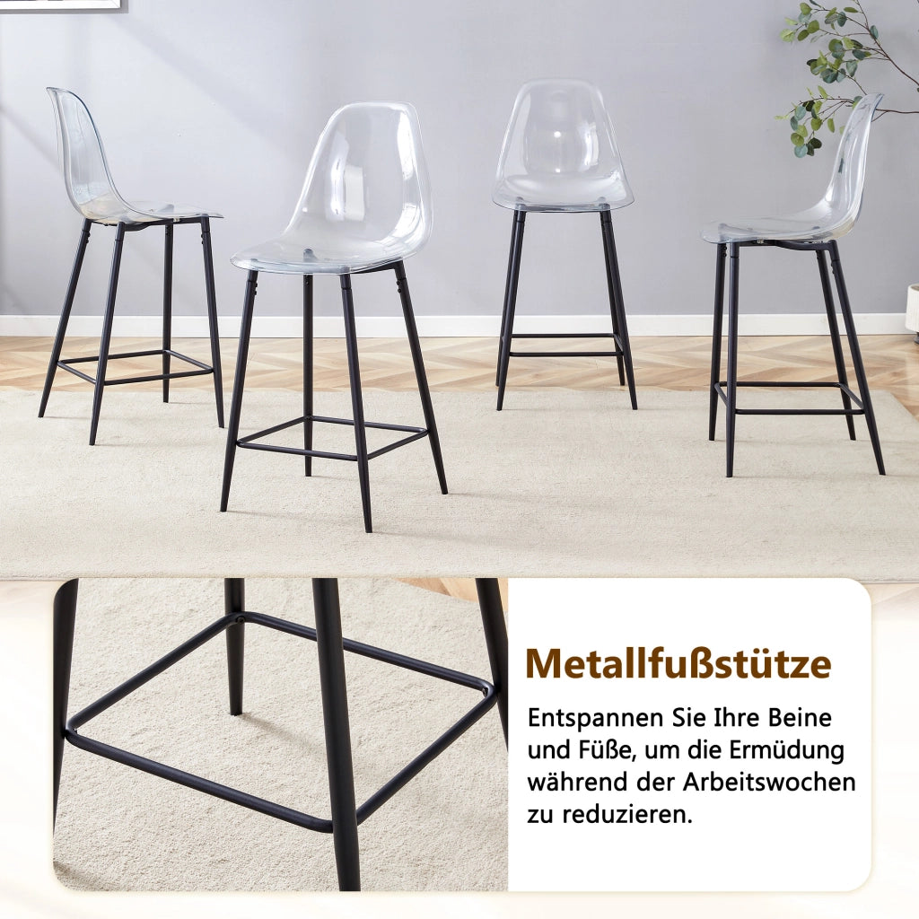 Set di 4 sgabelli da bar trasparenti con struttura in metallo argento/oro/nero, sedie dal design moderno per cucina, bar o sala da pranzo (solo sedie,