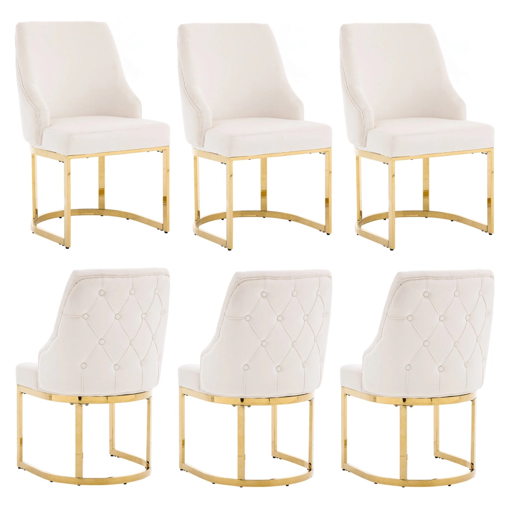 Sedia da sala da pranzo set da 2 in velluto con schienale trapuntato e gambe metalliche beige e oro