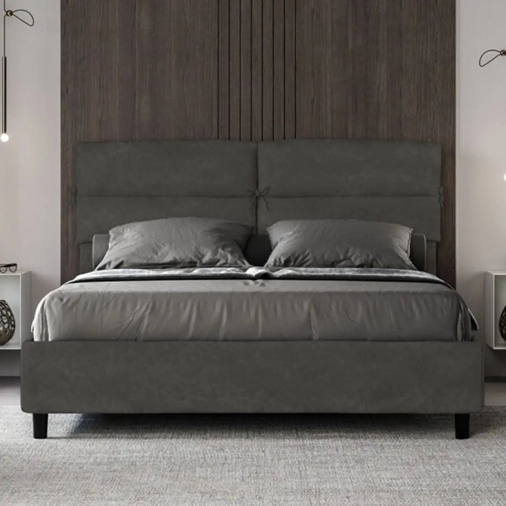 Letto matrimoniale contenitore imbottito 160x190 microfibra grigio Nandy