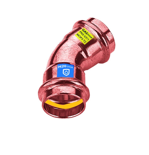 CURVA IN RAME A PRESSARE  45  ° FF ACQUA/GAS- Diam. 18- FRABO- pezzi 1