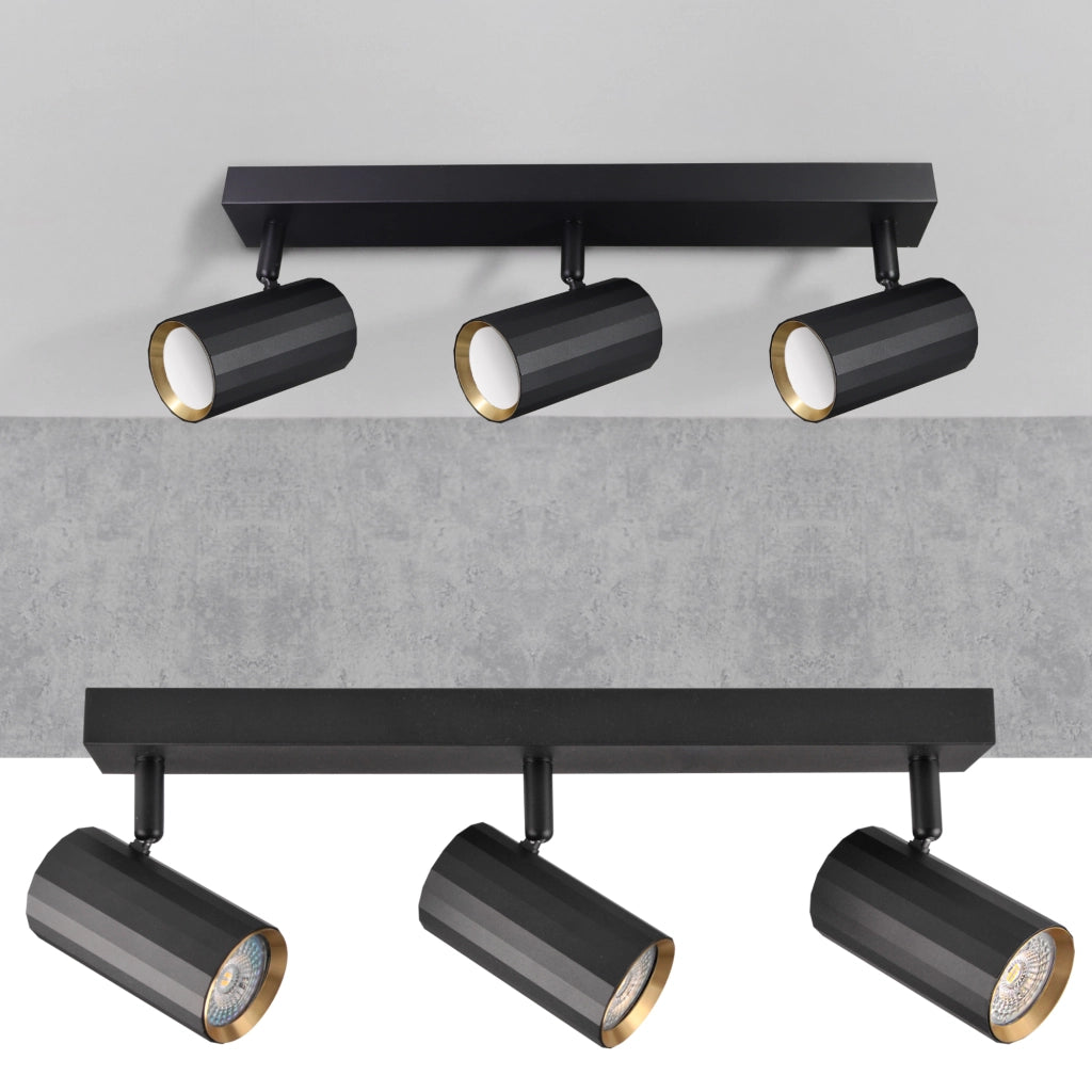 Plafoniera/Applique 3 faretti nero-oro GU10 Nicea Polux