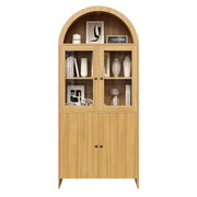 Credenza Alta con 2 Ante in Vetro e 2 Ante; Motivo Ondulato; Stile Moderno; in Pannelli; 78×40×176 cm; Naturale