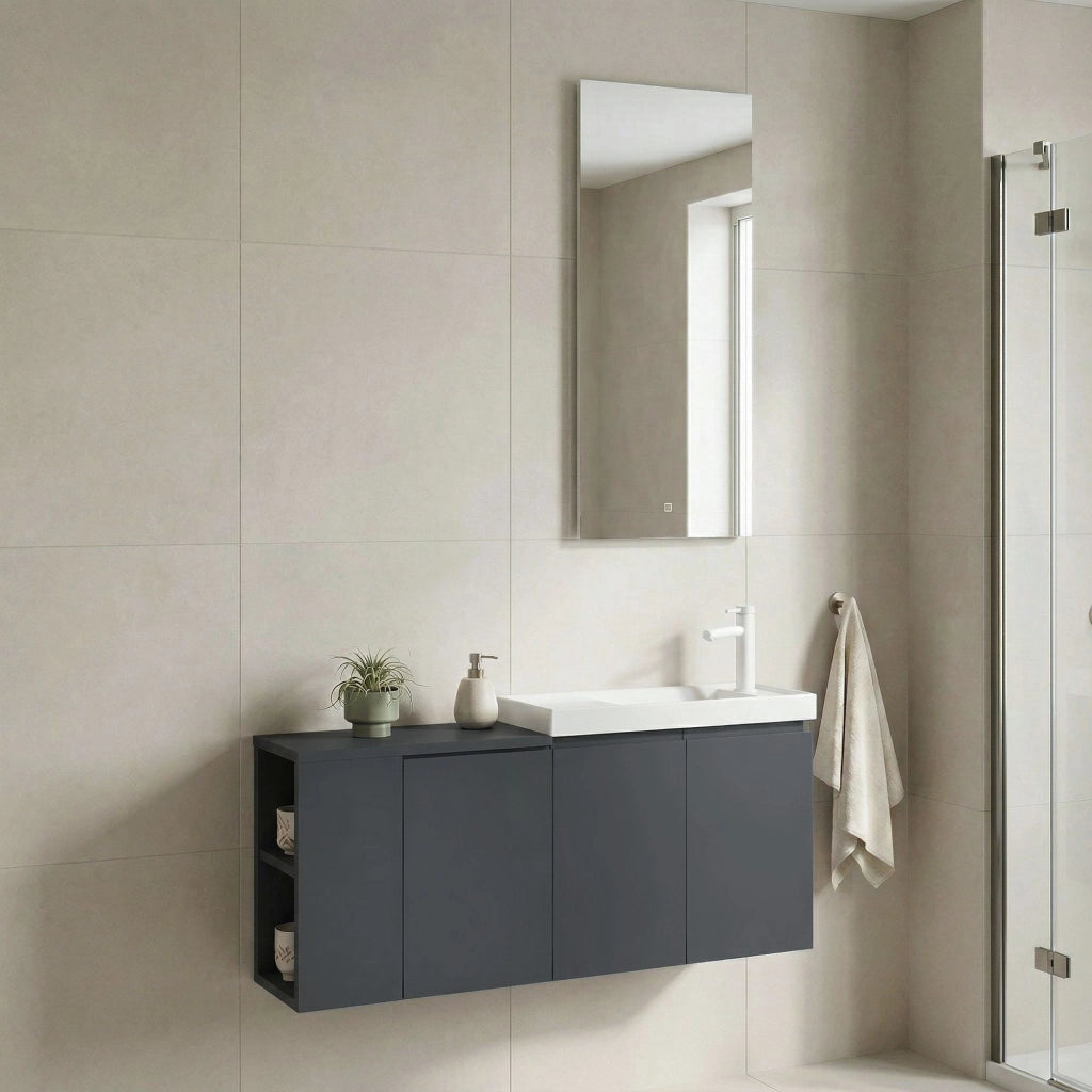 Set mobile lavabo con specchio (2 pezzi) "Ferla 110" - 40 x 22 x 45 cm - Antracite opaco