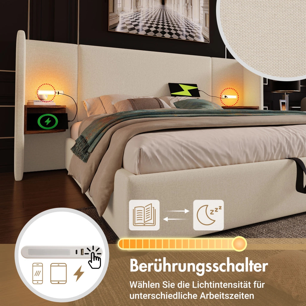 letto imbottito lino beige 160x200 cm