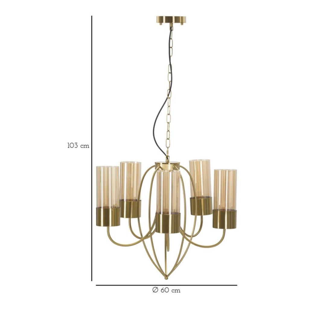 Lampada a Sospensione VKH78, Oro, Metallo, 60x60x103 cm