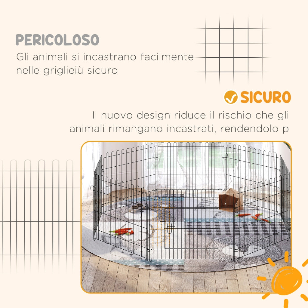 Recinto per Cani 8 Pannelli ¨C zephmum ¨C Acciaio Nero ?180x61 cm