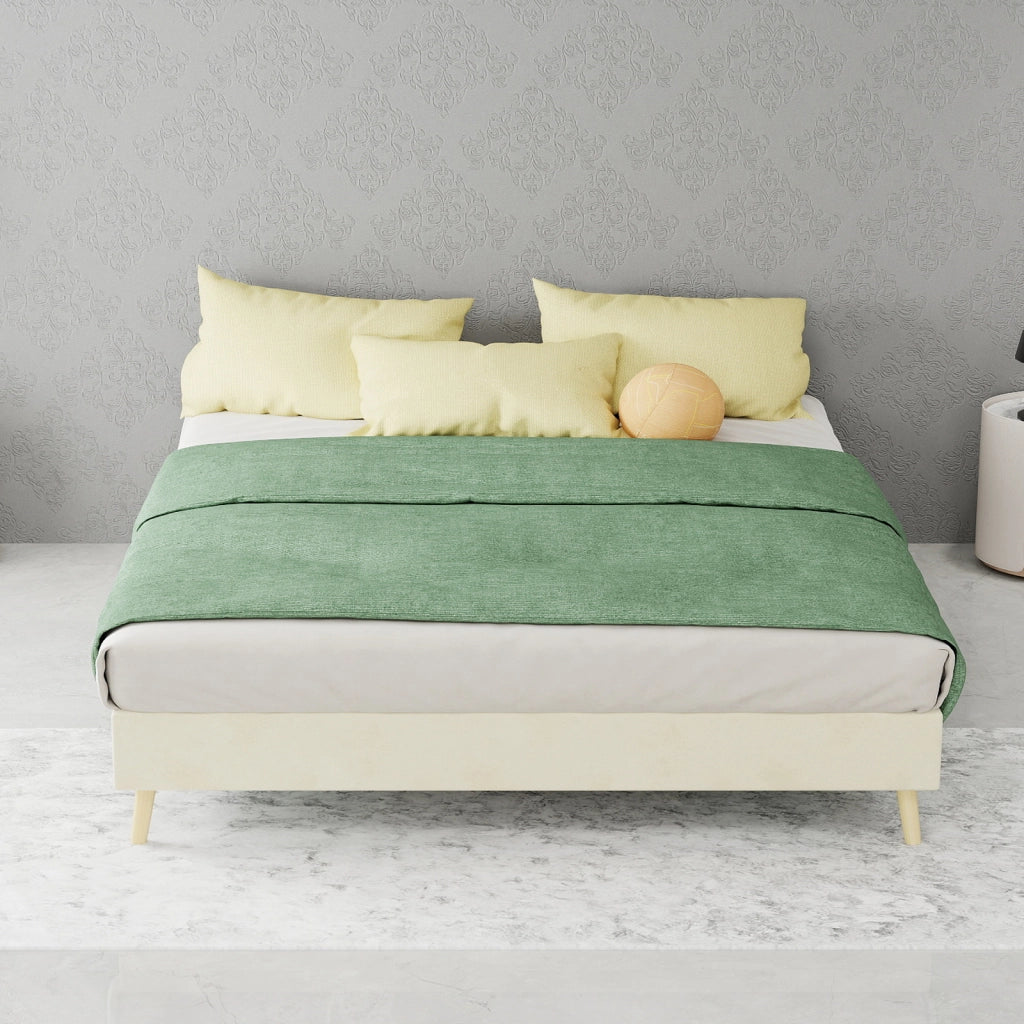 DESMIU Letto 140 × 200 cm 2 posti con LED, schienale regolabile e struttura in tessuto, senza materasso, beige