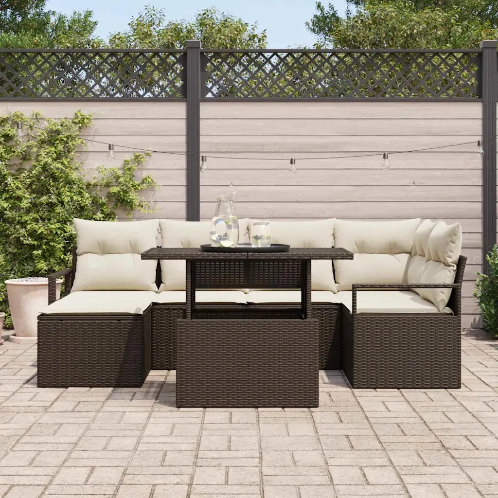 Set Divano da Giardino con cuscino 7 pcs Marrone e crema