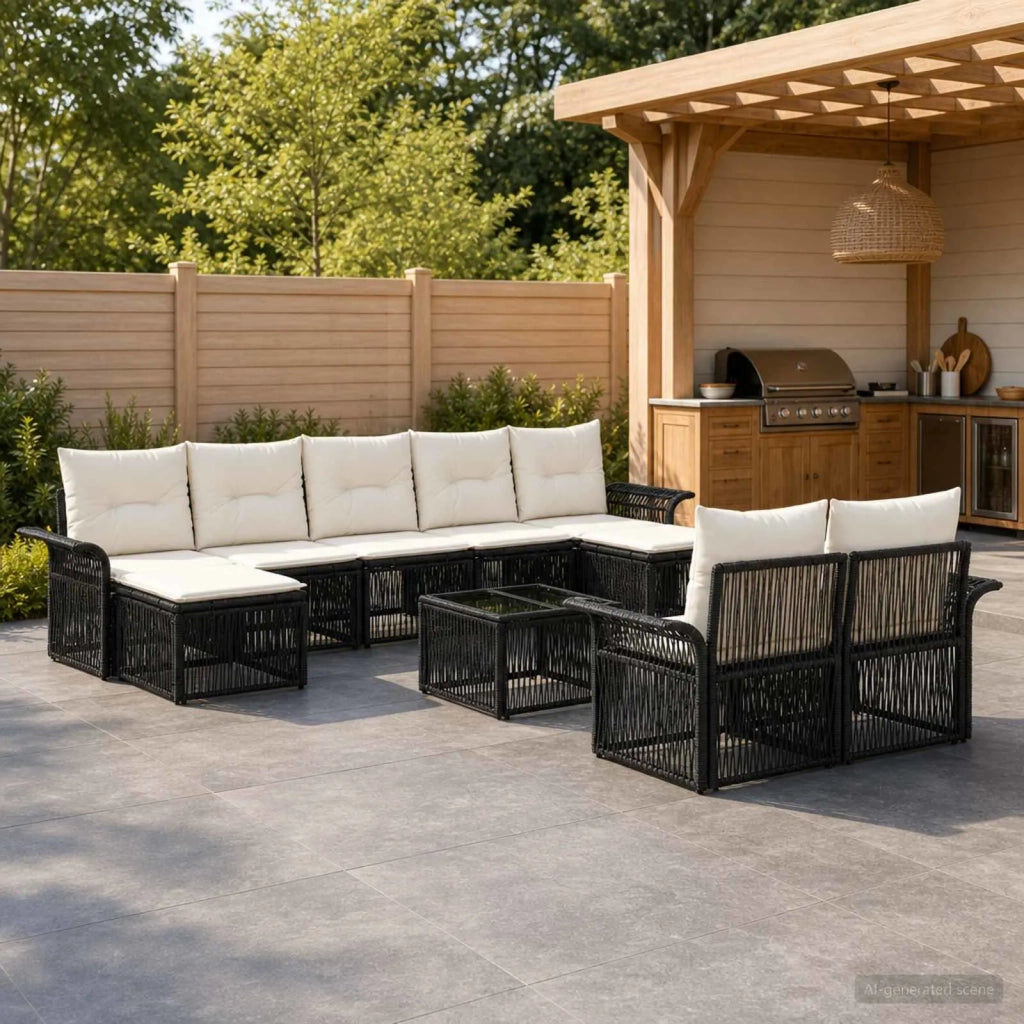 Set Divano da Giardino 10 pz Nero polyrattan 3434959
