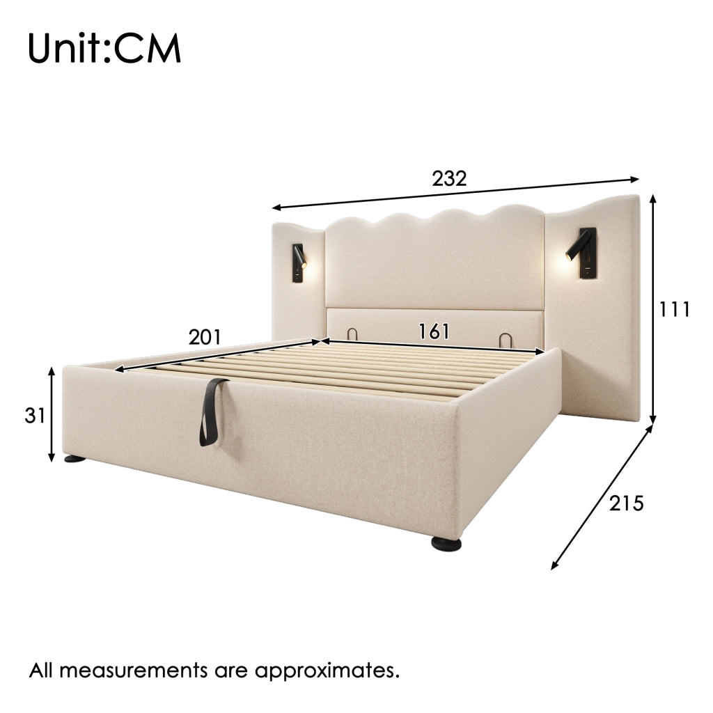 letto imbottito lino beige 160x200 cm