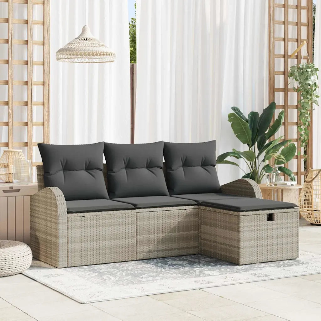 Set di divani con cuscino 4 pcs Grigio chiaro polyrattan