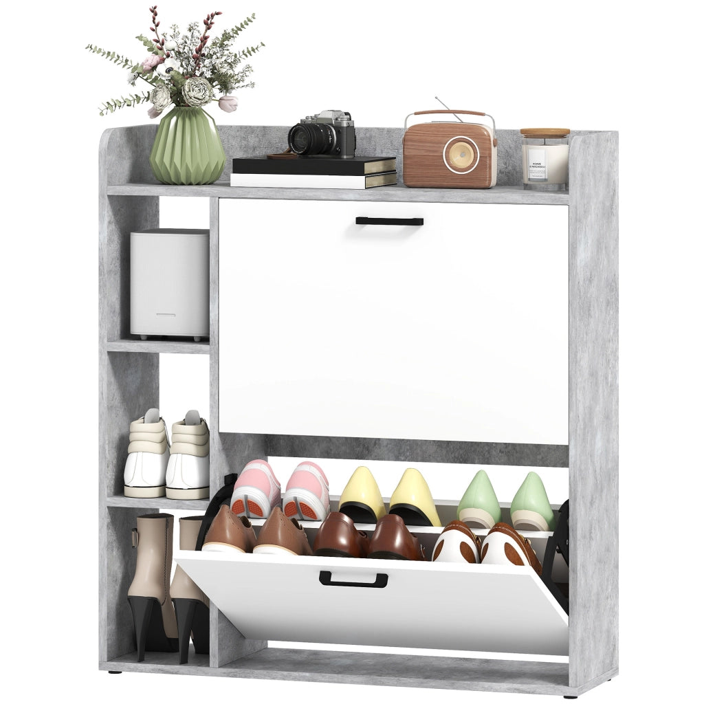 Scarpiera Slim Salvaspazio ¨C Xylo ¨C 2 Cassetti Ribaltabili 3 Ripiani Aperti Grigio 83x24x90.5cm