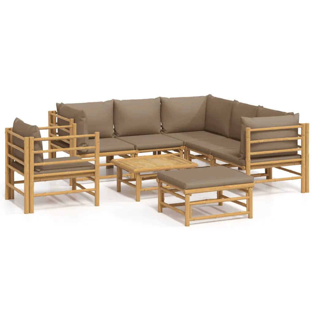 Set Salotto da Giardino 8pz con Cuscini Tortora Bambù 3155126