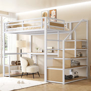LETTO a soppalco 140x200 cm in metallo bianco con scrivania e ripiani