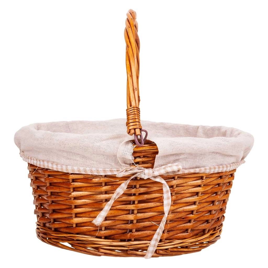Cesto in vimini foderato con manico pieghevole marrone d37x17/30h