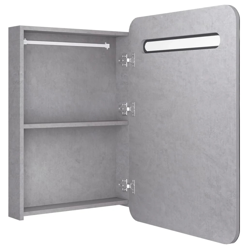 Mobiletto da bagno con specchio LED 60 x 11 x 80 cm grigio 02_0006605