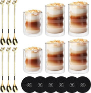 Latte macchiato - bicchieri a caffè a doppia parete - isolati - 6 pezzi - 200 ml/350 ml/400 ml.