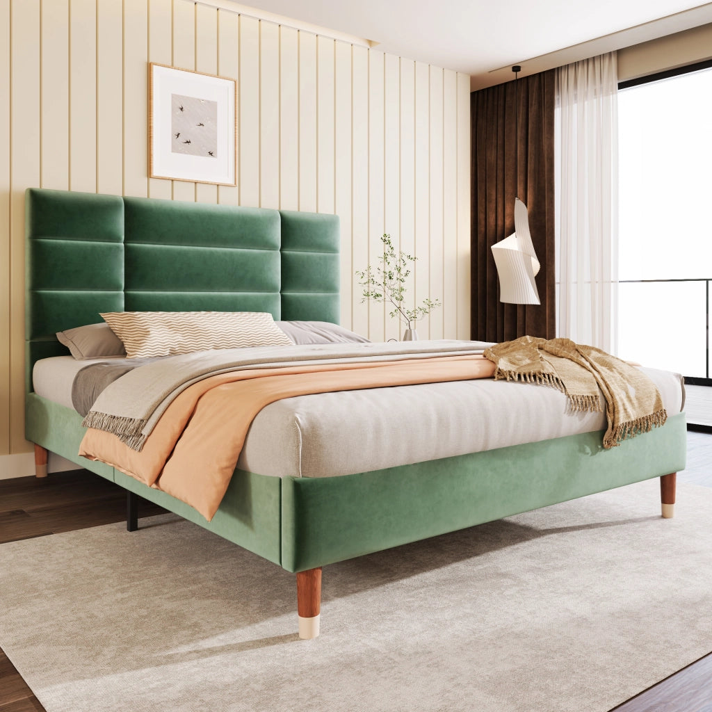 letto imbottito velluto verde 140x200 cm