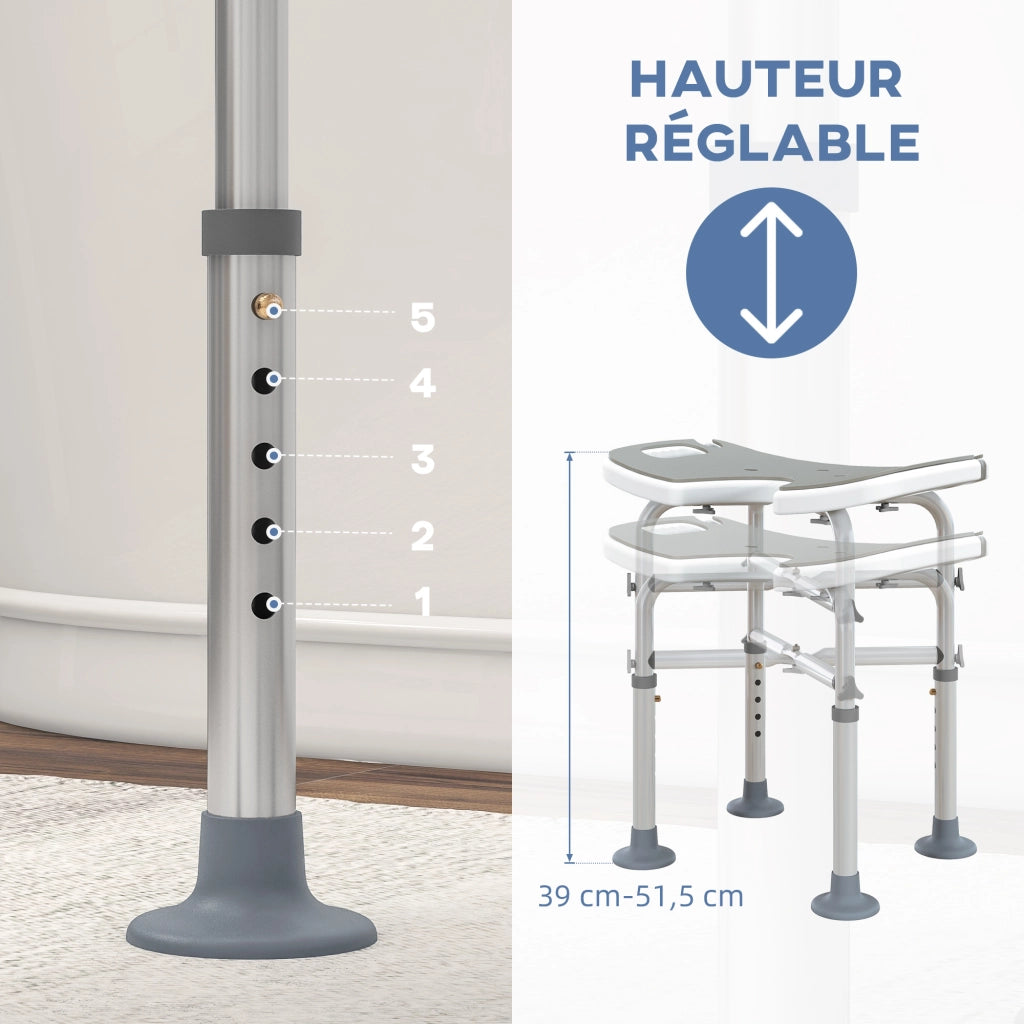 Sgabello da doccia regolabile 39-51,5 cm ¨C Xylo ¨C con maniglia e ventose grigio