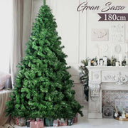 Albero Di Natale 180 cm Gran Sasso Super Folto 955 Rami Pino Verde Base a Croce