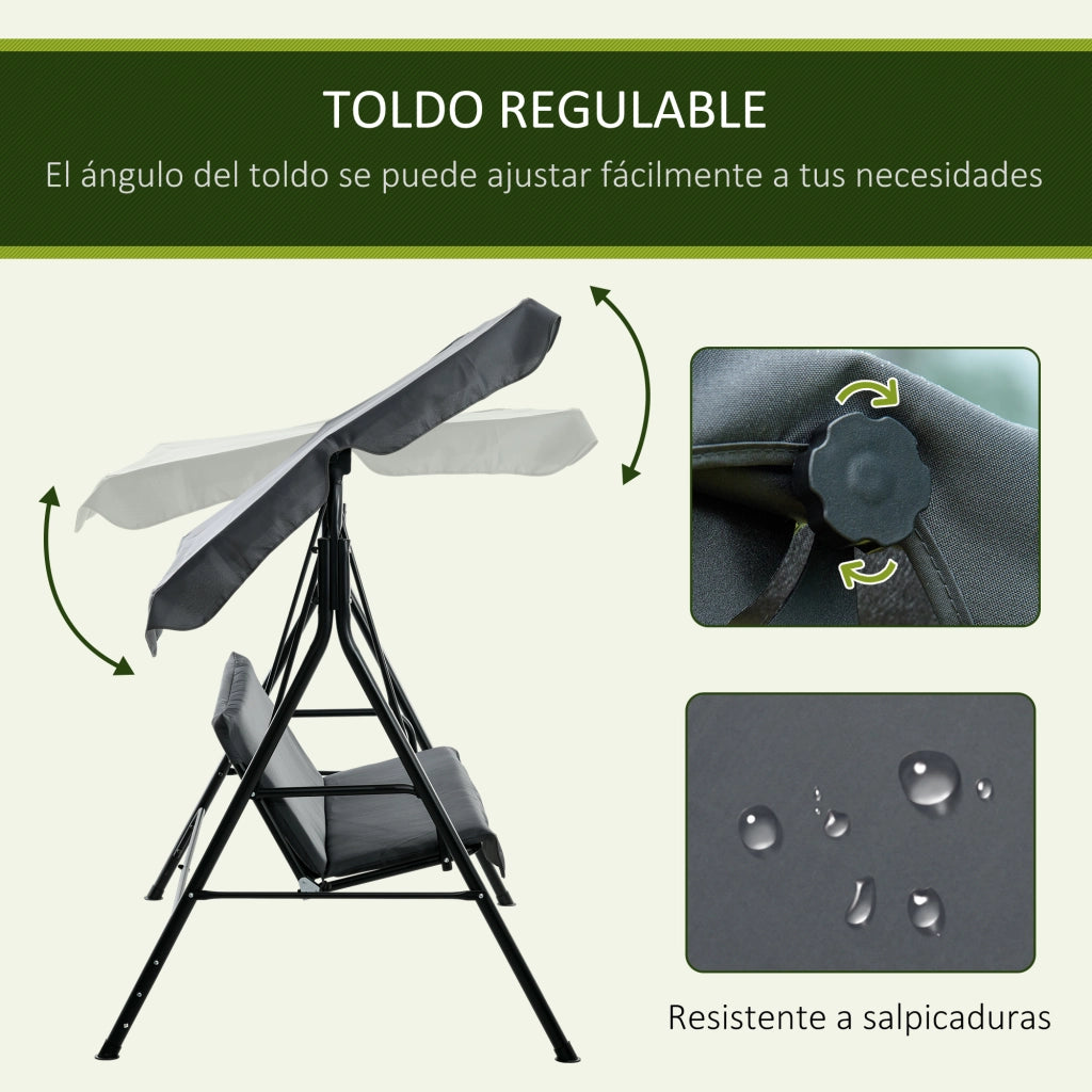 Sedia a dondolo 3 posti con tenda regolabile ¨C zephmum ¨C grigio 172x110x153 cm