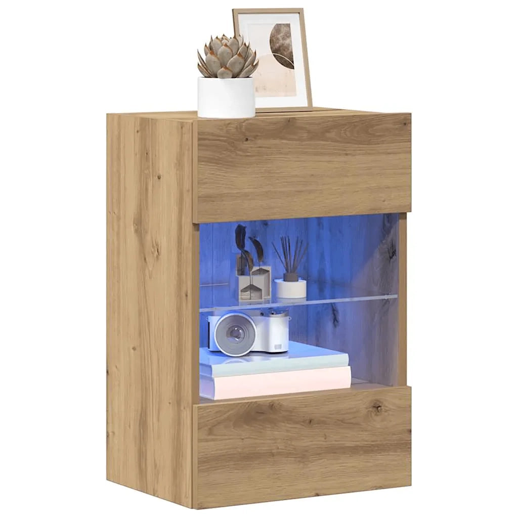 Mobili da parete con luci LED per TV 2pz Rovere Artigianale 40x30x60,5cm 857681