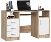 Scrivania AKORD ANA Sonoma Quercia 124 cm 1 anta 3 cassetti inserto frontale Bianco 124x52x74 cm