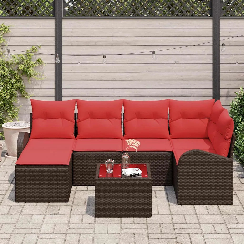 Set di divani con cuscino 7 pcs Marrone e Rosso polyrattan 3354793