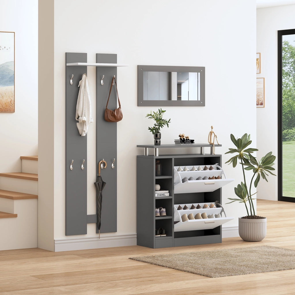Set Ingresso con Specchio, Scarpiera, Ripiani e Appendiabiti ¨C Xylo ¨C Antracite, 80x25x96.5 cm