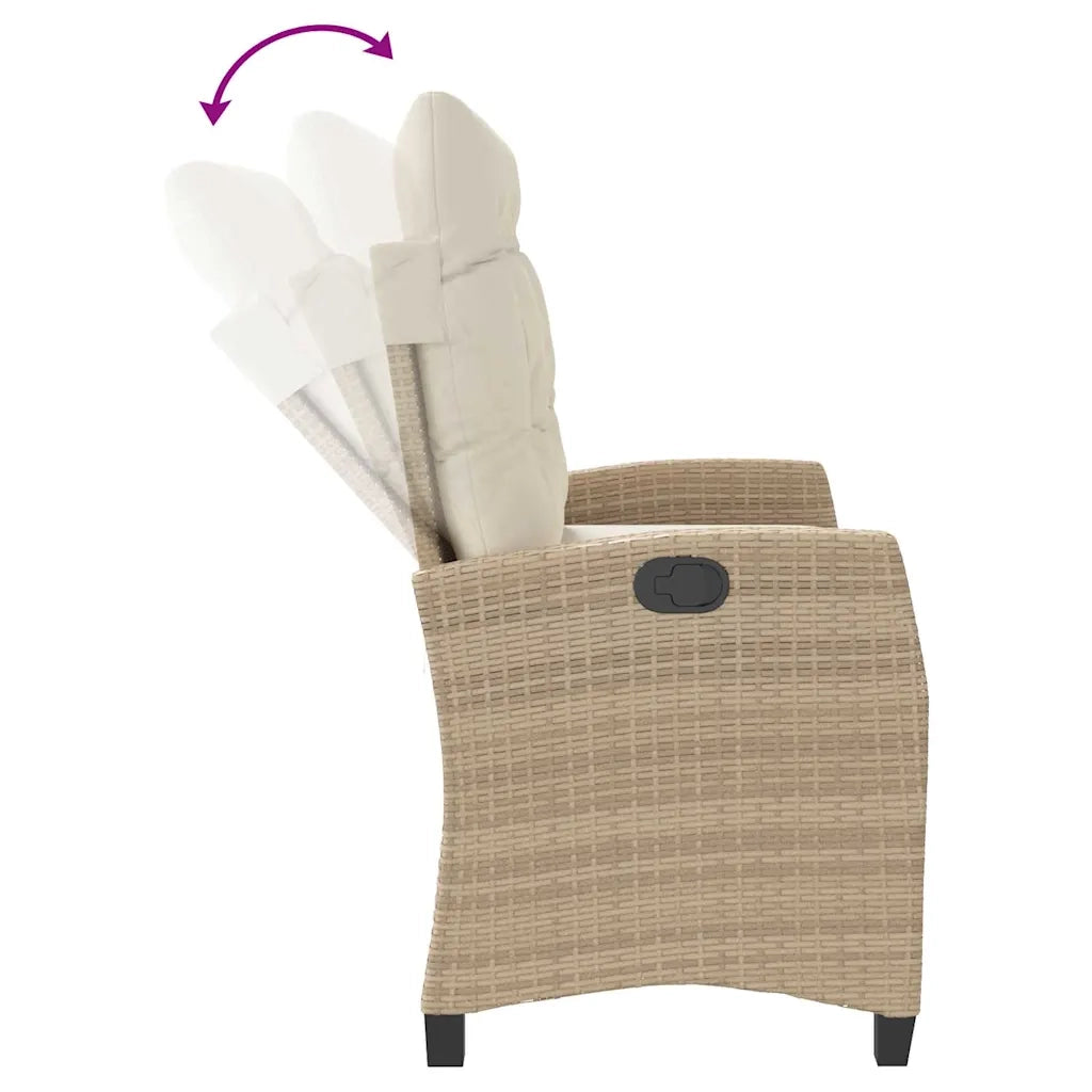 Panca Reclinabile da Giardino con Cuscini Beige in Polyrattan 368229