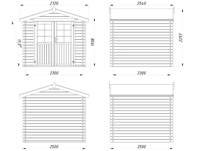 Casetta legno Arisa 250x250cm spessore 28mm abete autoclave Losa - Con pavimento
